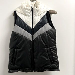Adidas - Black / White / Gray Hooded Puffer Vest - S.